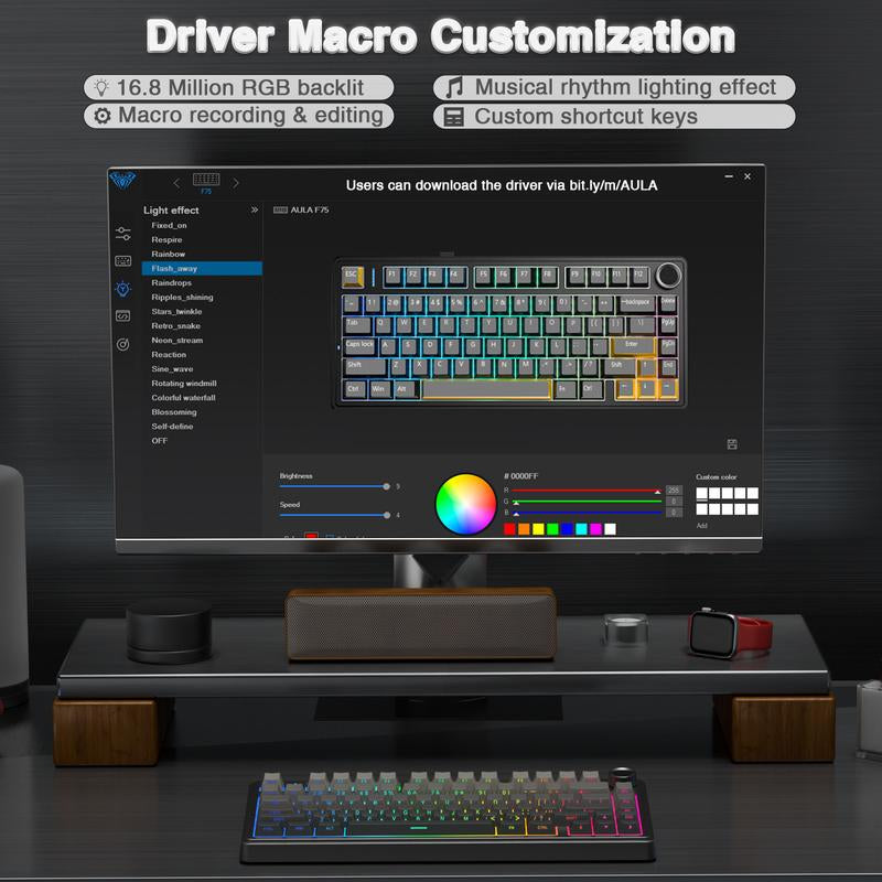 AULA F75 Pro Mechanical Keyboard RGB Backlit 2.4G Wireless Bluetooth Hot-Swappable Gaming Keyboard for Gamers Gaming PC Accessories Gasket Custom Creamy Keyboard Tiktokshopbacktoschool
