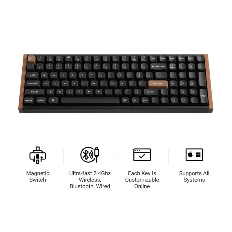 Keychron K4 HE 96% Wireless RGB Hall Effect Keyboard, Gateron Double-Rail Magnetic Switch, Rapid Trigger & Adjustable Actuation, QMK, 2.4Ghz & BT 5.2, for Mac/Windows/Linux, Aluminum-Wood Frame, Black