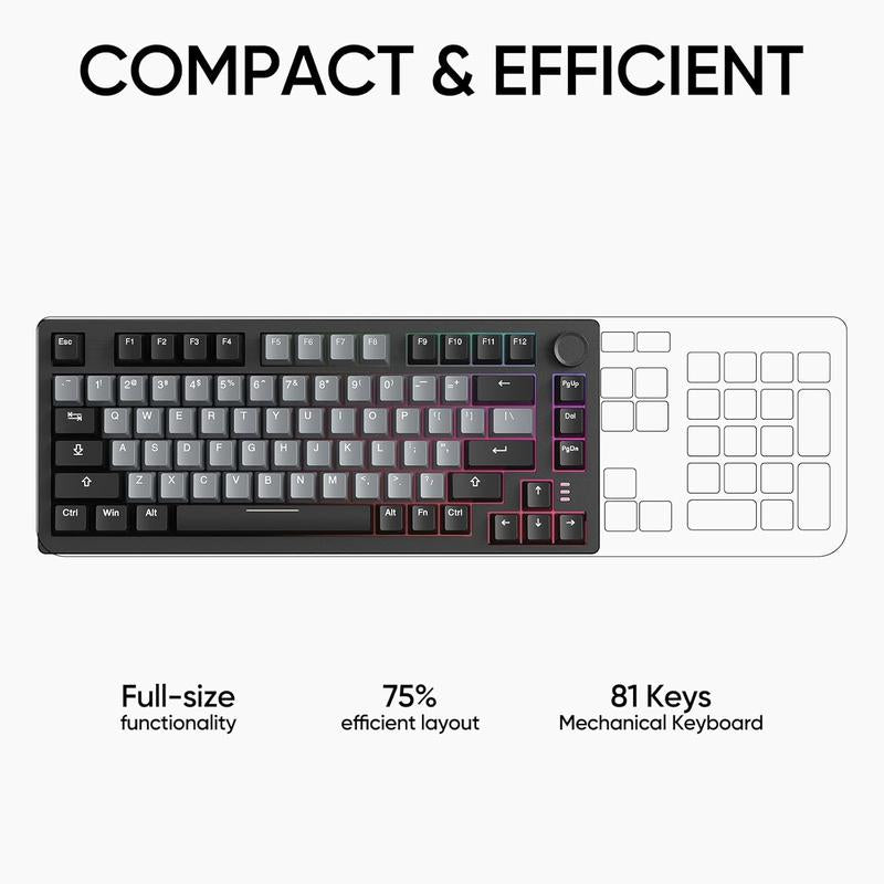 ARZOPA 75% Mechanical Gaming Keyboard Wired, RGB Backlit 81 Keys Compact Mechanical Keyboard Socket Dedicated Red Switch Gasket Mount Keyboard Knob Volume Control Linear Sound Absorbing Pads for Game and Office, Suitable for Windows Laptop PC Mac