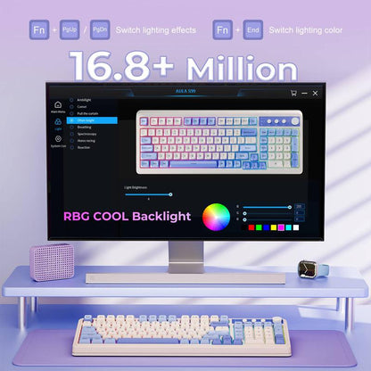AULA S99 Key Keyboard, Tri-Mode Bluetooth/2.4Ghz/Usb-C Cute Creamy Gaming Keyboard with Number Pad RGB Backlit, Media Knob Custom Mechanical Feel Computer Keyboard for MAC Xbox PC Gamer - Purple S99 Keyboard Fixed Keycaps & Switches (Non-Replaceable)