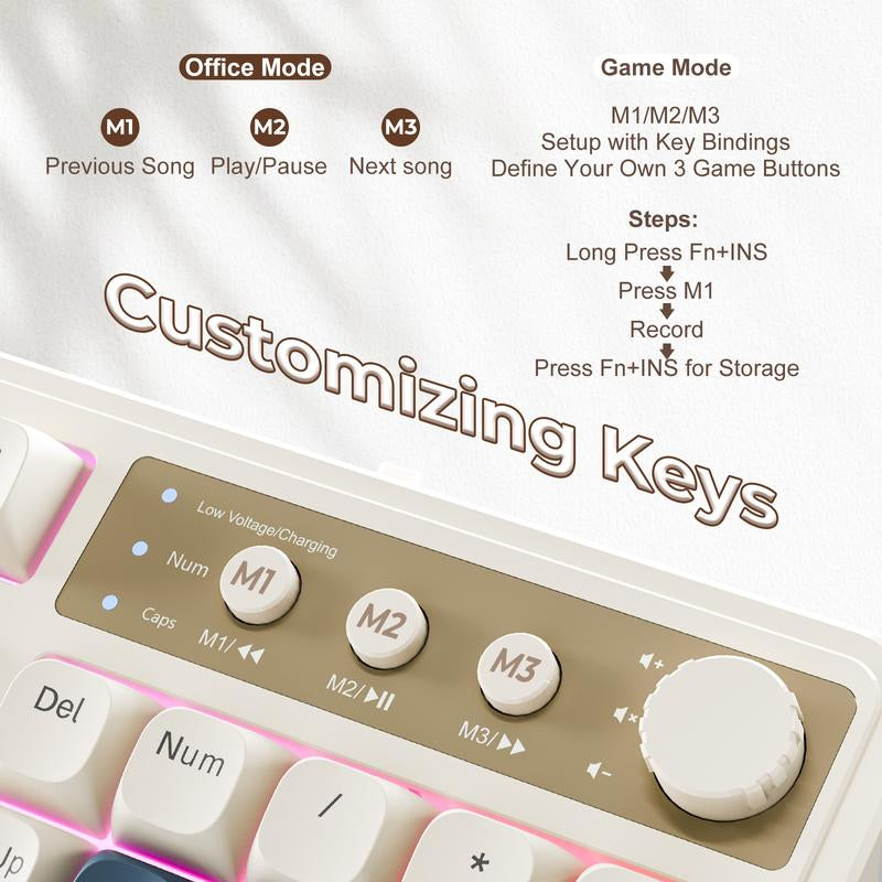 AULA S99 Key Keyboard, Tri-Mode Bluetooth/2.4Ghz/Usb-C Cute Creamy Gaming Keyboard with Number Pad RGB Backlit, Media Knob Custom Mechanical Feel Computer Keyboard for MAC Xbox PC Gamer - Purple S99 Keyboard Fixed Keycaps & Switches (Non-Replaceable)