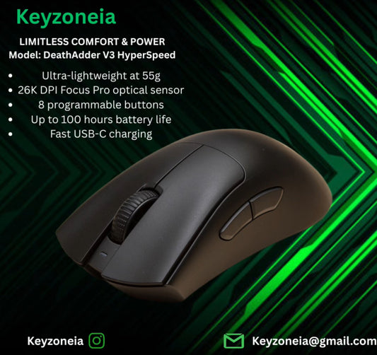 DeathAdder V3 HyperSpeed – 55g, 26K DPI, 8 Buttons, 100h Battery, USB-C, Black