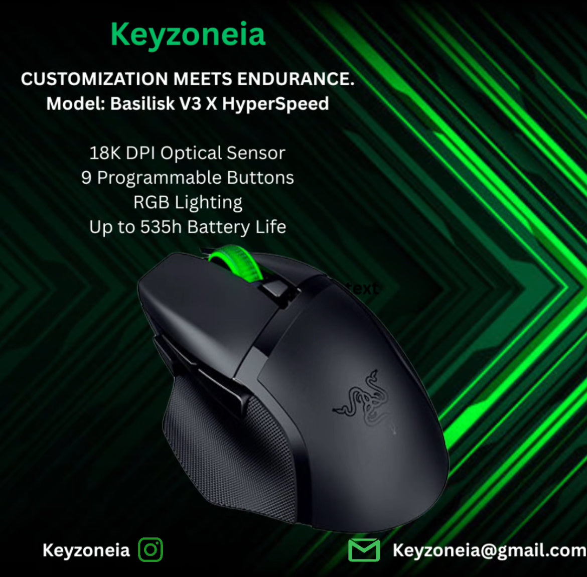 Basilisk V3 X HyperSpeed – 18K DPI, 9 Buttons, RGB, 535h Battery
