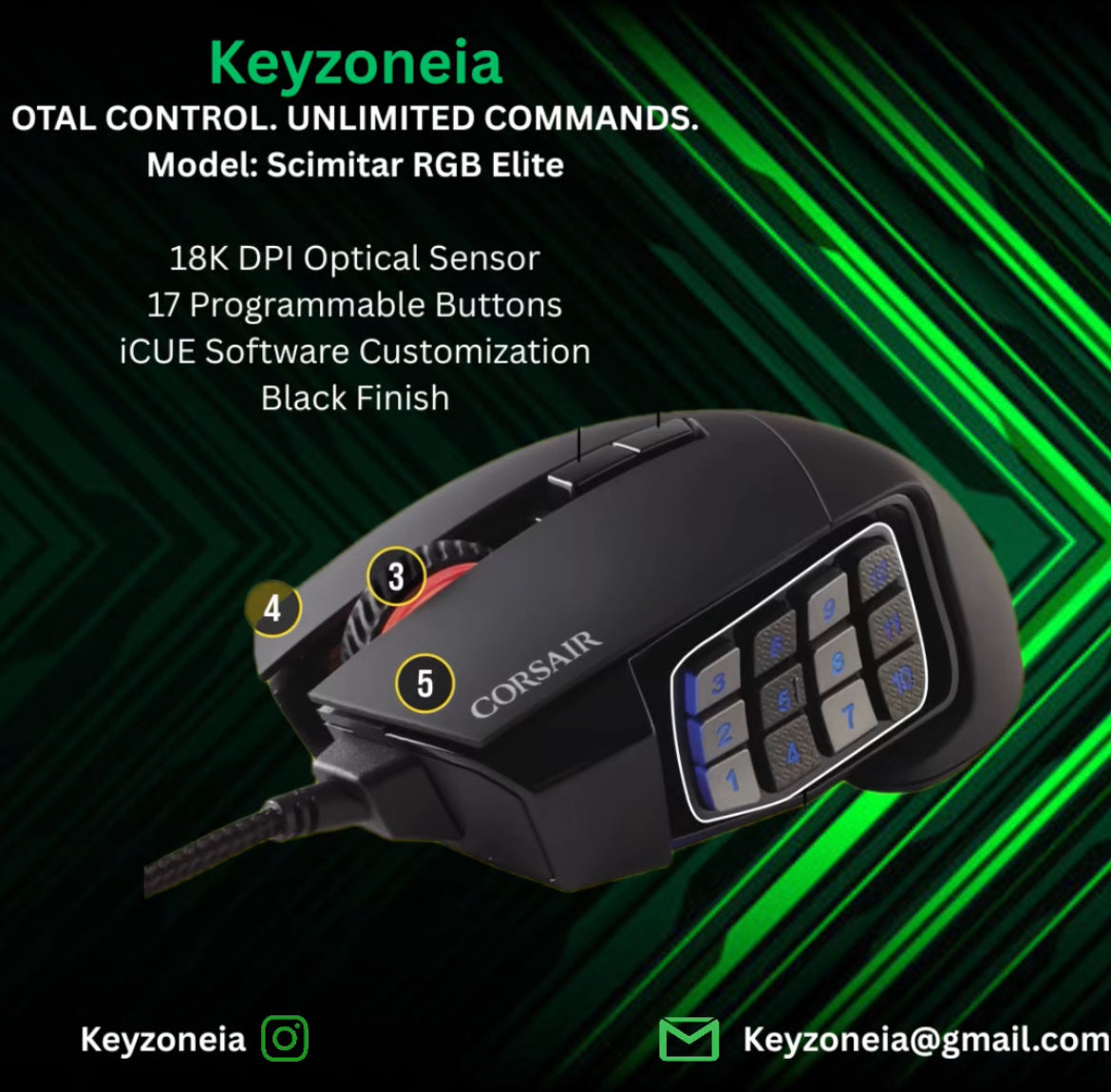 Scimitar RGB Elite – 18K DPI, 17 Buttons, iCUE, Black