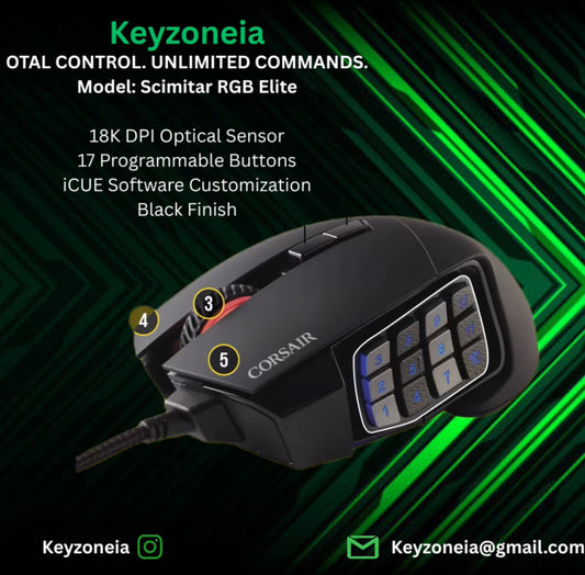 Scimitar RGB Elite – 18K DPI, 17 Buttons, iCUE, Black