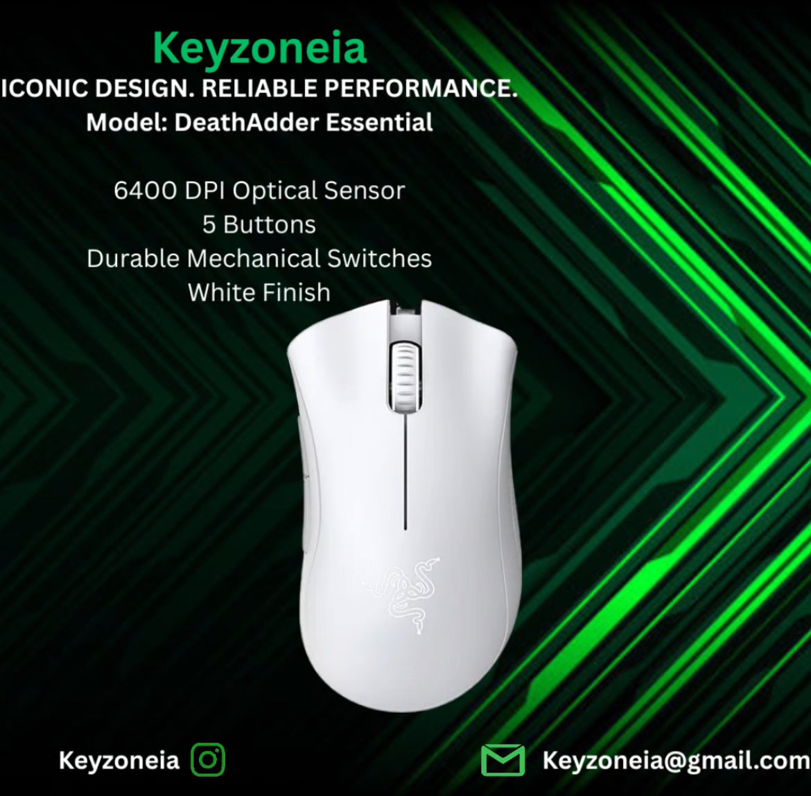 DeathAdder Essential – 6400 DPI, 5 Buttons, Mechanical Switches, White