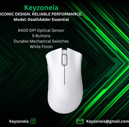 DeathAdder Essential – 6400 DPI, 5 Buttons, Mechanical Switches, White