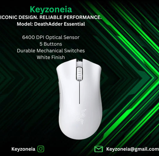 DeathAdder Essential – 6400 DPI, 5 Buttons, Mechanical Switches, White
