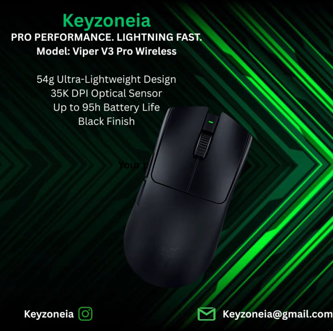 Viper V3 Pro Wireless – 54g, 35K DPI, 95h, Black