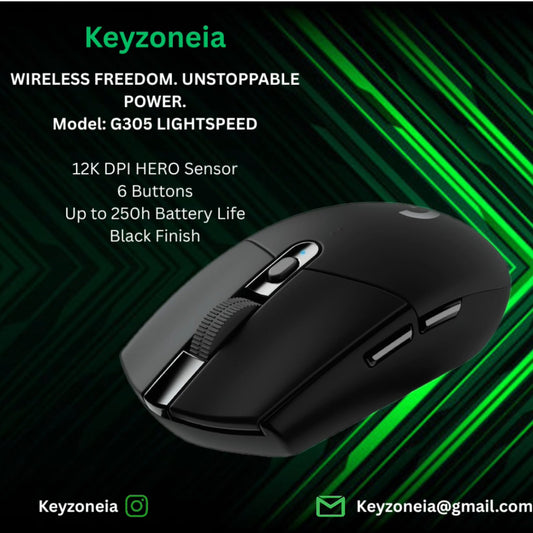 G305 LIGHTSPEED – 12K DPI Hero Sensor, 6 Buttons, 250h Battery, Black