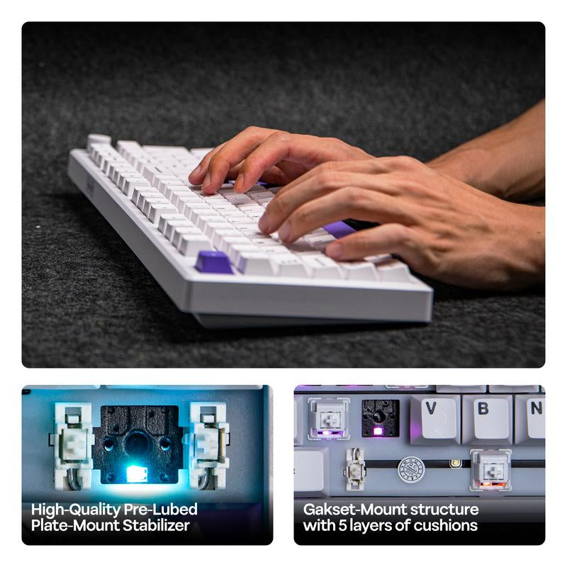Epomaker Galaxy100 1800 ANSI Layout via Gaming Wireless Keyboard with Knob - Aluminum Gasket Keyboard with Cushioning Materials South-Facing RGB Backlight Hot-Swappable Creamy Keyboards Tri-Mode USB Charging Bluetooth Custom Tiktokshopbacktoschool