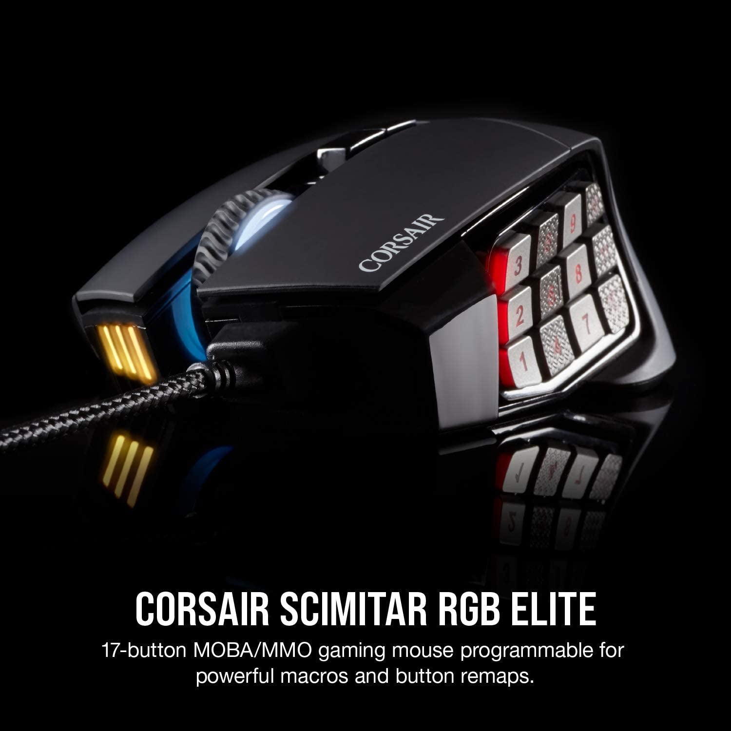 SCIMITAR RGB ELITE Gaming Mouse for MOBA, MMO - 18,000 DPI - 17 Progammable Buttons - Icue Compatible - Black