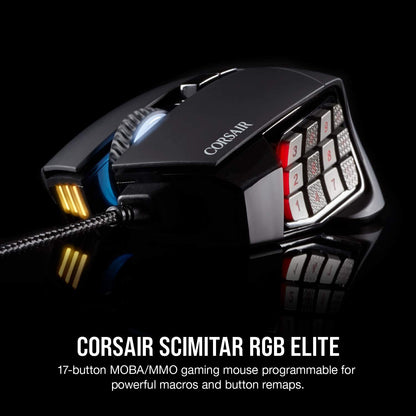 SCIMITAR RGB ELITE Gaming Mouse for MOBA, MMO - 18,000 DPI - 17 Progammable Buttons - Icue Compatible - Black