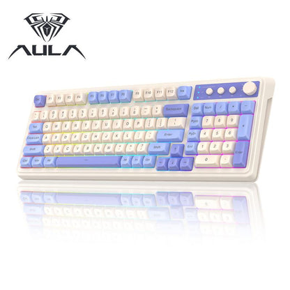 AULA S99 Key Keyboard, Tri-Mode Bluetooth/2.4Ghz/Usb-C Cute Creamy Gaming Keyboard with Number Pad RGB Backlit, Media Knob Custom Mechanical Feel Computer Keyboard for MAC Xbox PC Gamer - Purple S99 Keyboard Fixed Keycaps & Switches (Non-Replaceable)