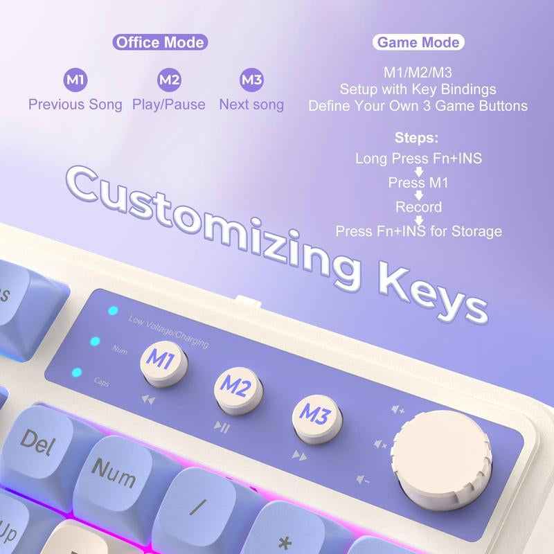 AULA S99 Key Keyboard, Tri-Mode Bluetooth/2.4Ghz/Usb-C Cute Creamy Gaming Keyboard with Number Pad RGB Backlit, Media Knob Custom Mechanical Feel Computer Keyboard for MAC Xbox PC Gamer - Purple S99 Keyboard Fixed Keycaps & Switches (Non-Replaceable)