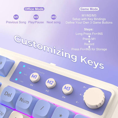 AULA S99 Key Keyboard, Tri-Mode Bluetooth/2.4Ghz/Usb-C Cute Creamy Gaming Keyboard with Number Pad RGB Backlit, Media Knob Custom Mechanical Feel Computer Keyboard for MAC Xbox PC Gamer - Purple S99 Keyboard Fixed Keycaps & Switches (Non-Replaceable)