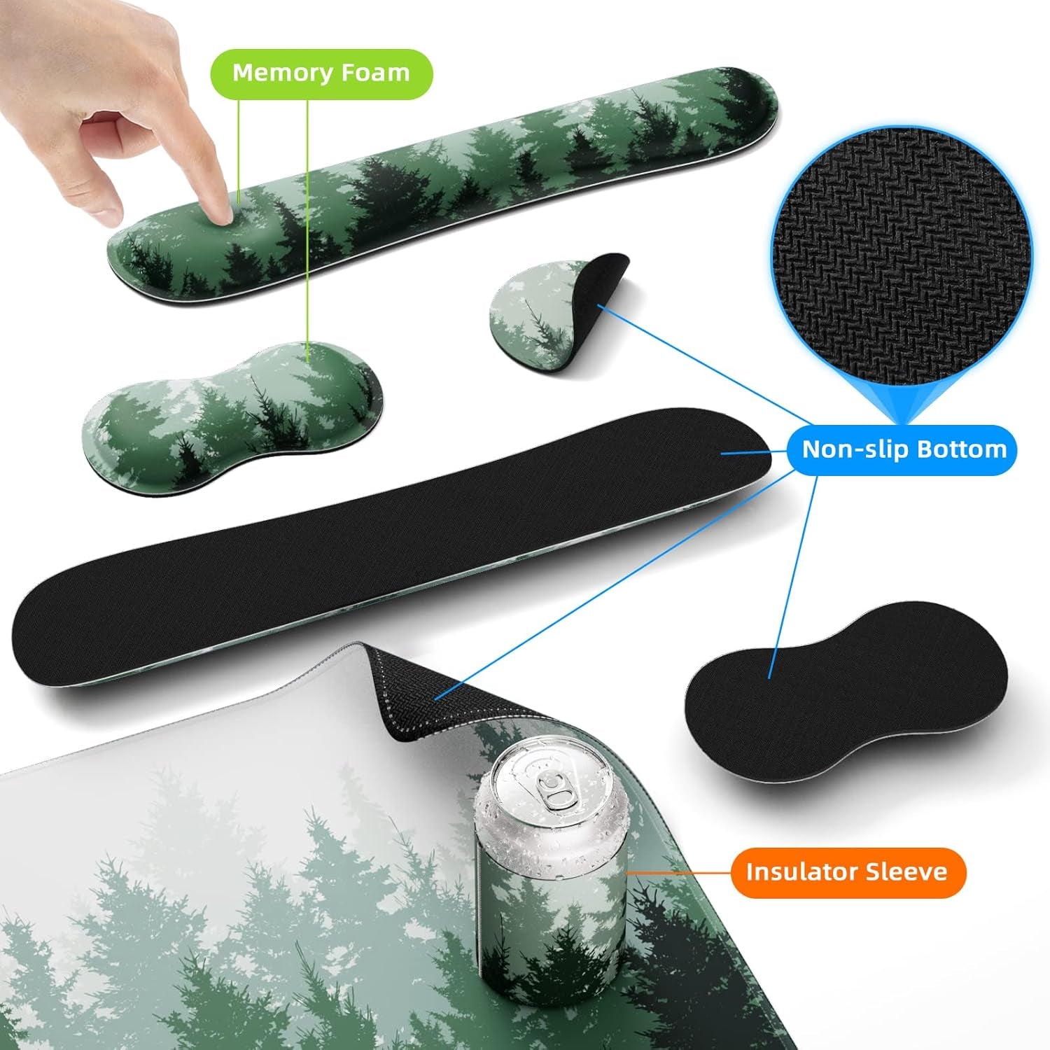 Desk Mat, Green Forests Desk Pad, Waterproof Large Mouse Pad, 5 in 1 Mouse Pads, Non-Slip Mousepad, Gaming Mouse Pad for Home and Office (34.5'' X 15.7'', Green Forests)