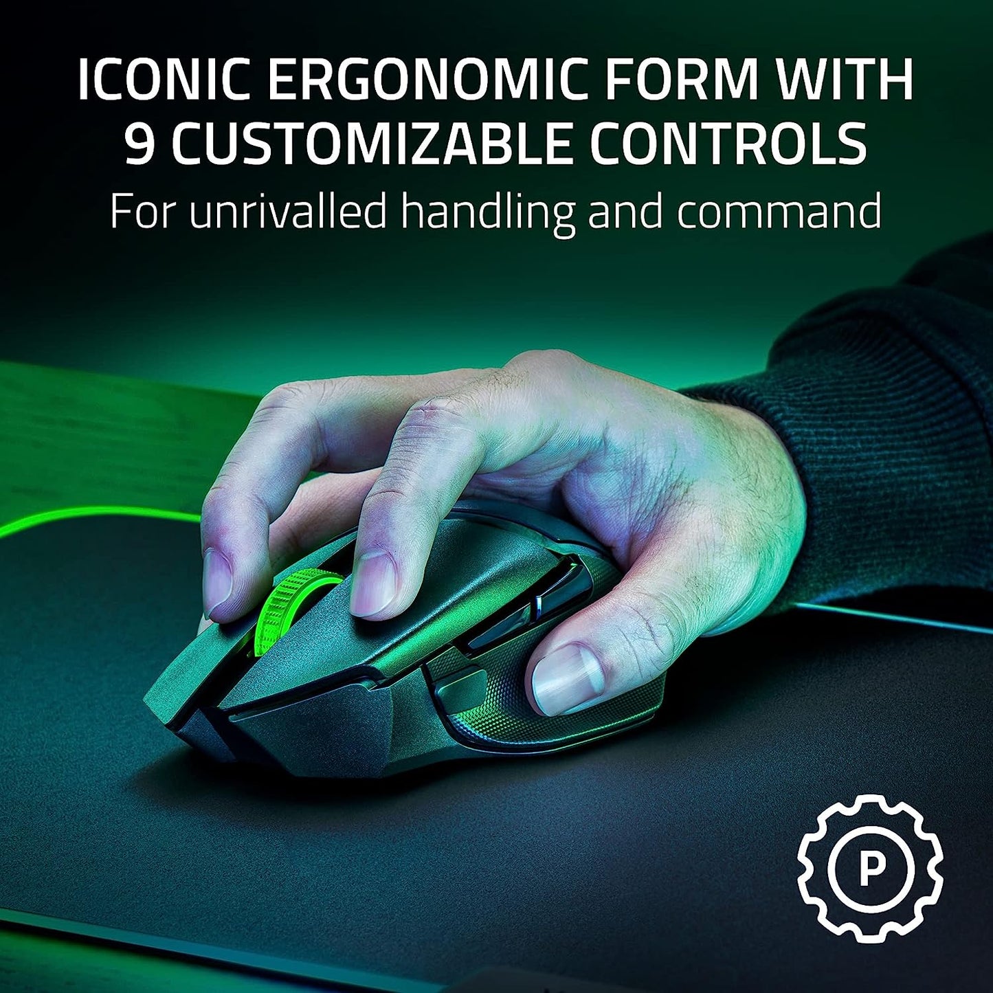 Basilisk V3 X Hyperspeed Customizable Wireless Gaming Mouse: Mechanical Switches Gen-2-5G Advanced 18K Optical Sensor - Chroma RGB 9 Programmable Controls 535 Hr Battery Classic Black