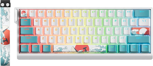 X XVX 60% Percent Keyboard with Strap, H61 Wired Aluminum Gaming Keyboard, Hot Swappable, Kanagawa Anime PBT Keycaps, RGB Backlit, Cherry Profile, Sound Absorbing Pads, Creamy Linear Switch