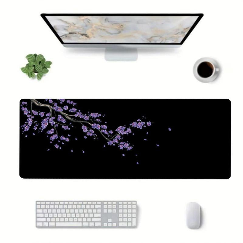 Cherry Blossoms Pattern Mouse Pad, 1 Count Extended Large Mouse Mat, Desk Pad, Stitched Edges Keyboard Pad, Non-Slip Rubber Base Gaming Mouse Pad, Office Accessories