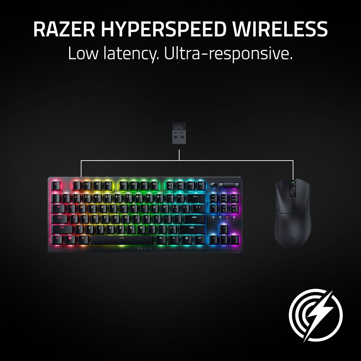 Deathadder V3 Hyperspeed Wireless Gaming Mouse: 55G Lightweight - USB C Charging - up to 100 Hr Battery - Advanced 26K Optical Sensor - Gen-3 Optical Switches - 8 Programmable Controls - Black