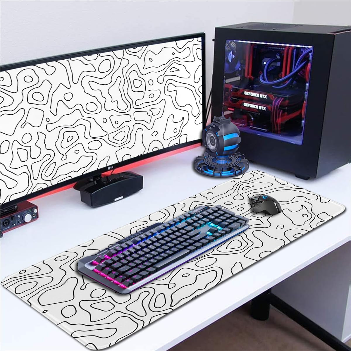 White Topographic Mouse Pad,Xxl 15.7X35.4 Inch Large Gaming Mouse Mat,Non-Slip Base Desk Mat,Extended Game Mousepad Keyboard Pad Long Desk Pad for Computer,Keyboard,Home,Office