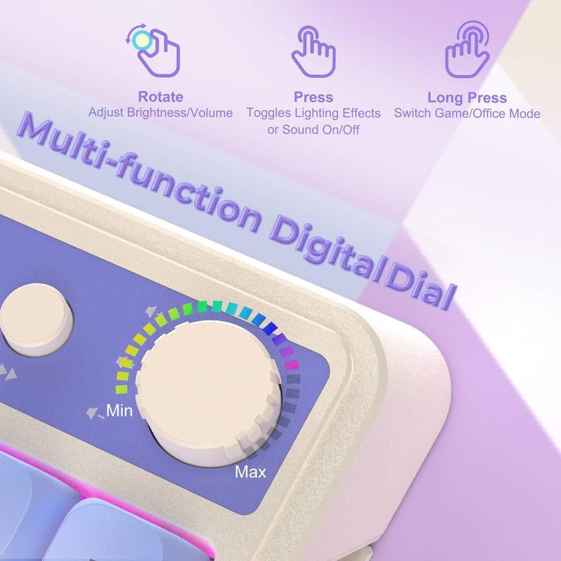 AULA S99 Key Keyboard, Tri-Mode Bluetooth/2.4Ghz/Usb-C Cute Creamy Gaming Keyboard with Number Pad RGB Backlit, Media Knob Custom Mechanical Feel Computer Keyboard for MAC Xbox PC Gamer - Purple S99 Keyboard Fixed Keycaps & Switches (Non-Replaceable)
