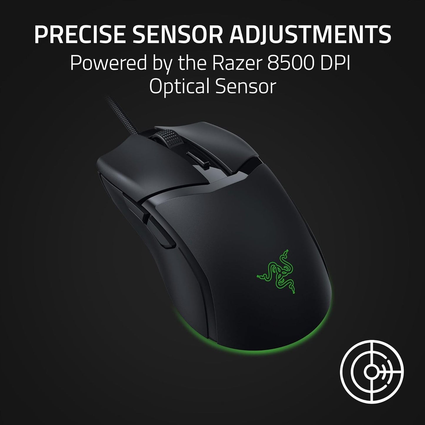 Cobra Gaming Mouse: 58G, Gen-3 Optical Switches, Chroma RGB Lighting, 8500 DPI Sensor, PTFE Feet, Speedflex Cable - Black