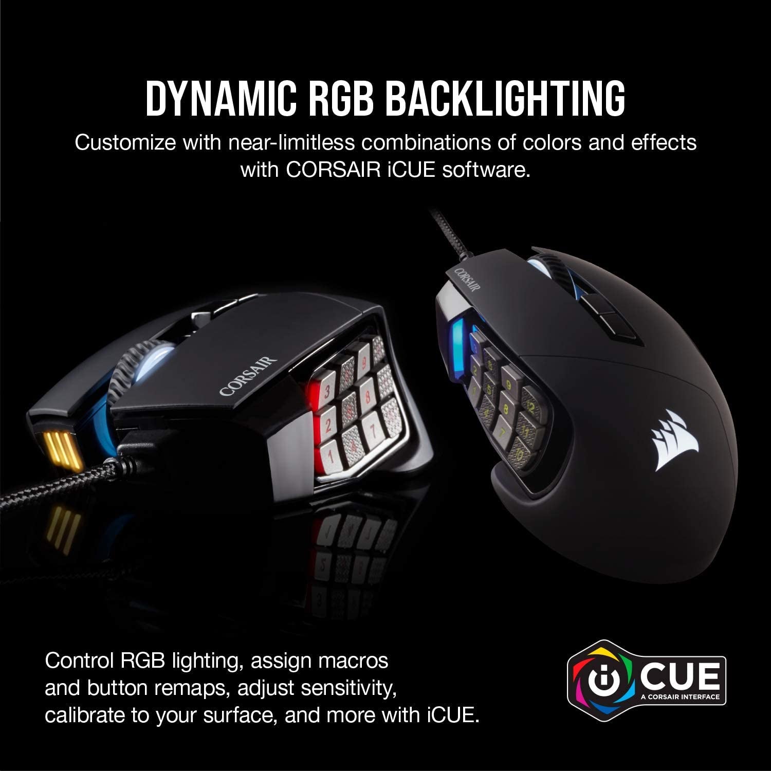 SCIMITAR RGB ELITE Gaming Mouse for MOBA, MMO - 18,000 DPI - 17 Progammable Buttons - Icue Compatible - Black
