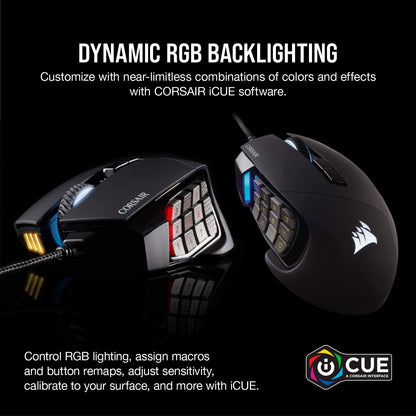 SCIMITAR RGB ELITE Gaming Mouse for MOBA, MMO - 18,000 DPI - 17 Progammable Buttons - Icue Compatible - Black