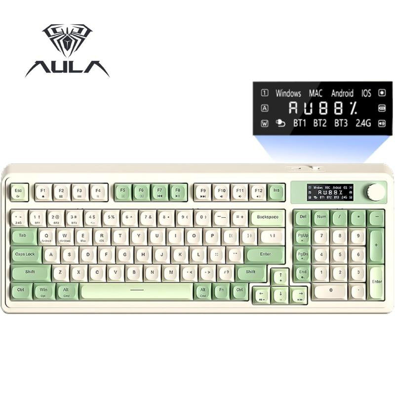 AULA S99 Key Keyboard, Tri-Mode Bluetooth/2.4Ghz/Usb-C Cute Creamy Gaming Keyboard with Number Pad RGB Backlit, Media Knob Custom Mechanical Feel Computer Keyboard for MAC Xbox PC Gamer - Purple S99 Keyboard Fixed Keycaps & Switches (Non-Replaceable)