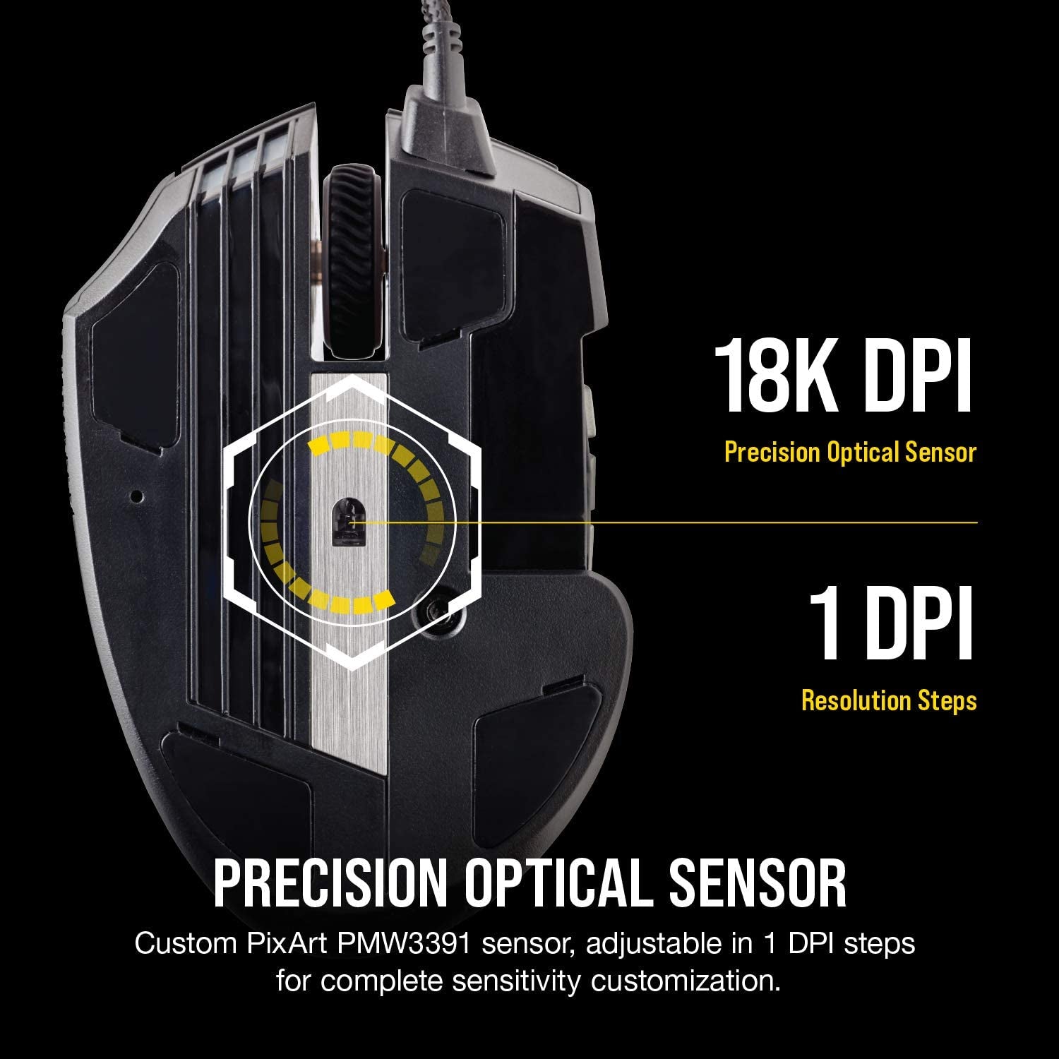 SCIMITAR RGB ELITE Gaming Mouse for MOBA, MMO - 18,000 DPI - 17 Progammable Buttons - Icue Compatible - Black