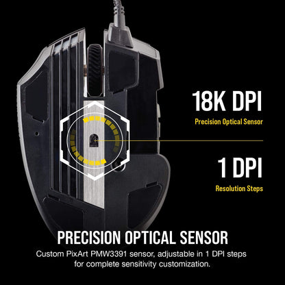 SCIMITAR RGB ELITE Gaming Mouse for MOBA, MMO - 18,000 DPI - 17 Progammable Buttons - Icue Compatible - Black
