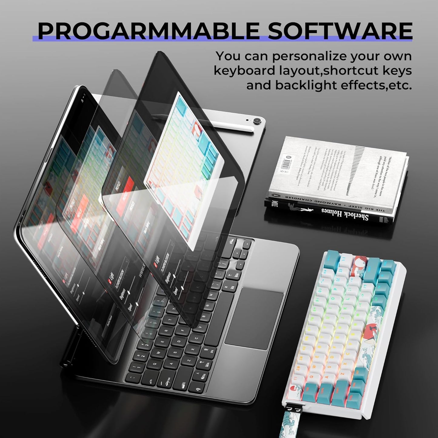 X XVX 60% Percent Keyboard with Strap, H61 Wired Aluminum Gaming Keyboard, Hot Swappable, Kanagawa Anime PBT Keycaps, RGB Backlit, Cherry Profile, Sound Absorbing Pads, Creamy Linear Switch