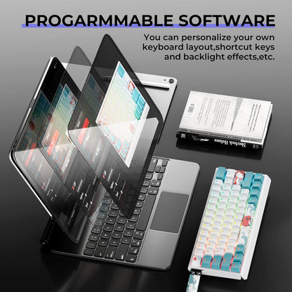 X XVX 60% Percent Keyboard with Strap, H61 Wired Aluminum Gaming Keyboard, Hot Swappable, Kanagawa Anime PBT Keycaps, RGB Backlit, Cherry Profile, Sound Absorbing Pads, Creamy Linear Switch