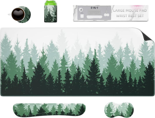 Desk Mat, Green Forests Desk Pad, Waterproof Large Mouse Pad, 5 in 1 Mouse Pads, Non-Slip Mousepad, Gaming Mouse Pad for Home and Office (34.5'' X 15.7'', Green Forests)