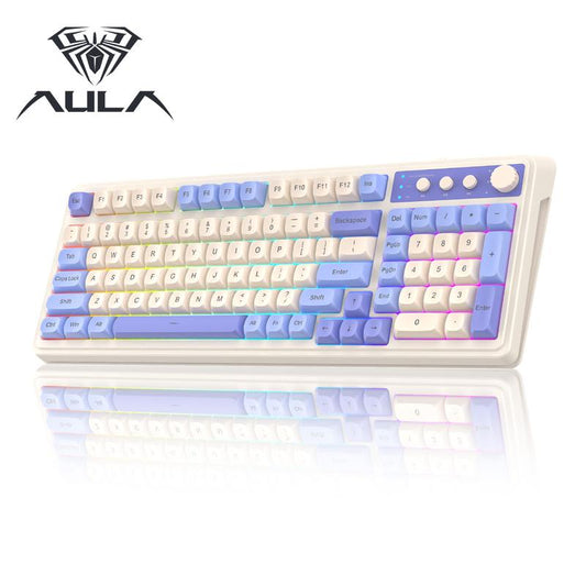 AULA S99 Key Keyboard, Tri-Mode Bluetooth/2.4Ghz/Usb-C Cute Creamy Gaming Keyboard with Number Pad RGB Backlit, Media Knob Custom Mechanical Feel Computer Keyboard for MAC Xbox PC Gamer - Purple S99 Keyboard Fixed Keycaps & Switches (Non-Replaceable)