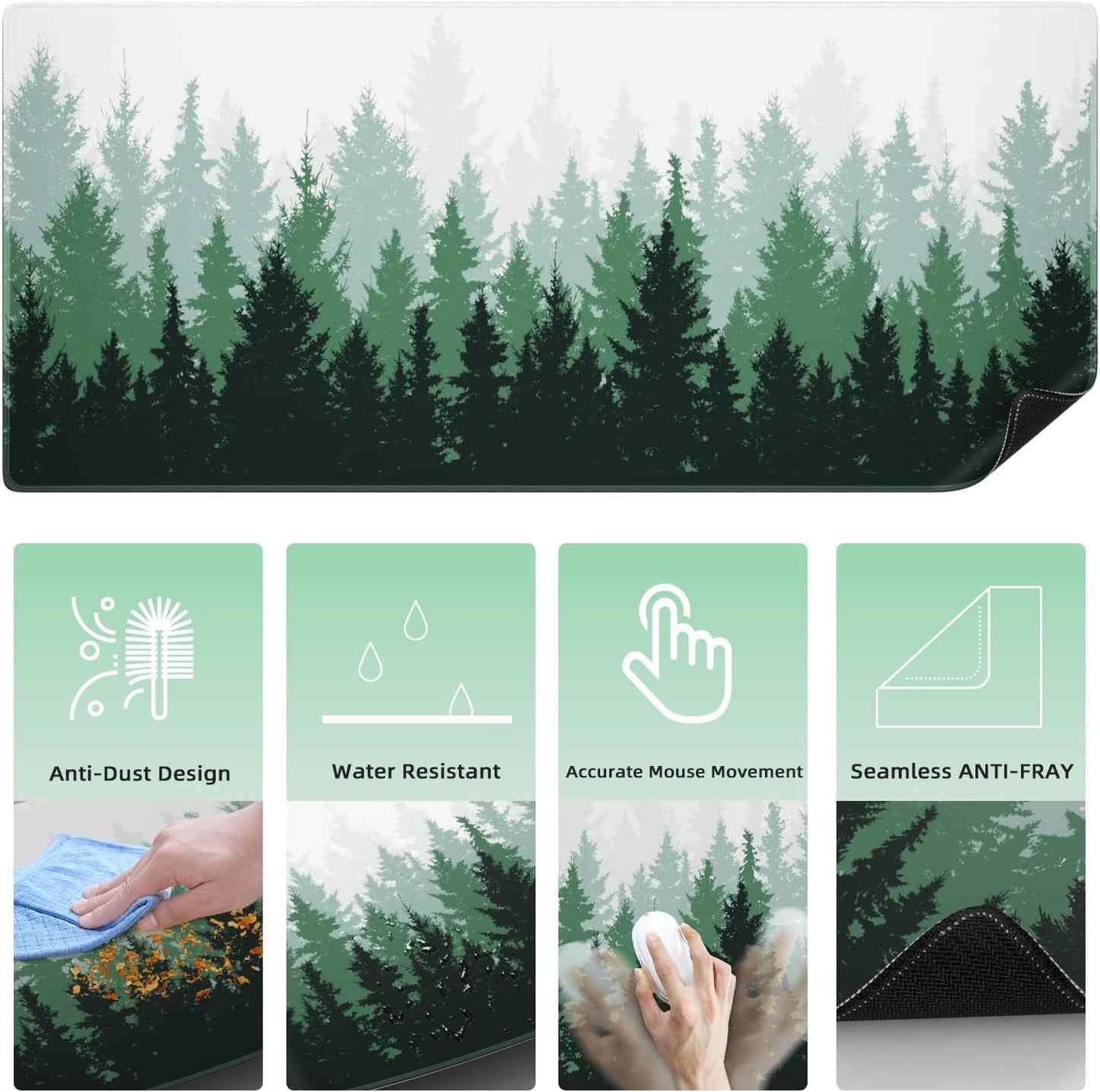 Desk Mat, Green Forests Desk Pad, Waterproof Large Mouse Pad, 5 in 1 Mouse Pads, Non-Slip Mousepad, Gaming Mouse Pad for Home and Office (34.5'' X 15.7'', Green Forests)