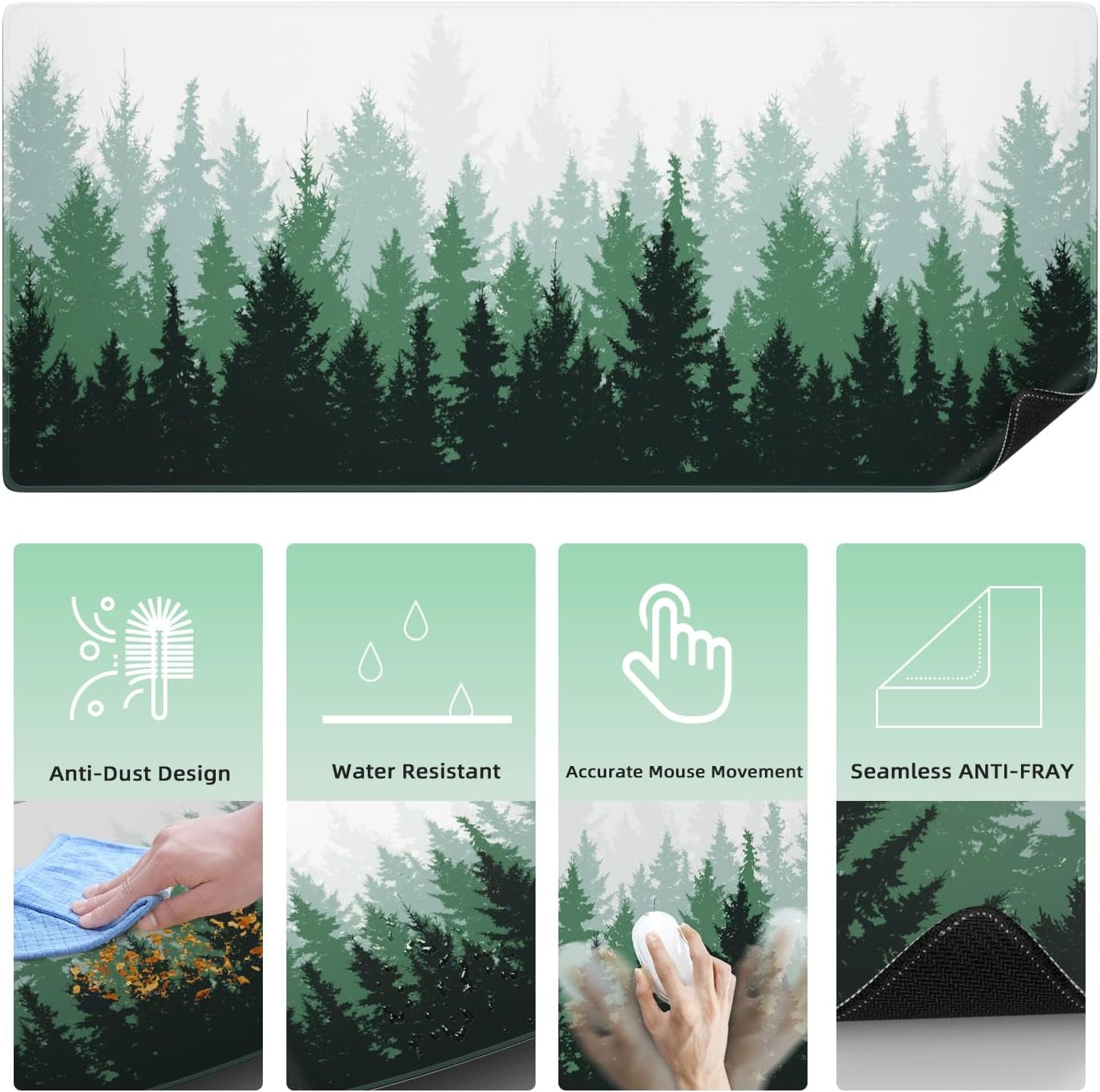 Desk Mat, Green Forests Desk Pad, Waterproof Large Mouse Pad, 5 in 1 Mouse Pads, Non-Slip Mousepad, Gaming Mouse Pad for Home and Office (34.5'' X 15.7'', Green Forests)