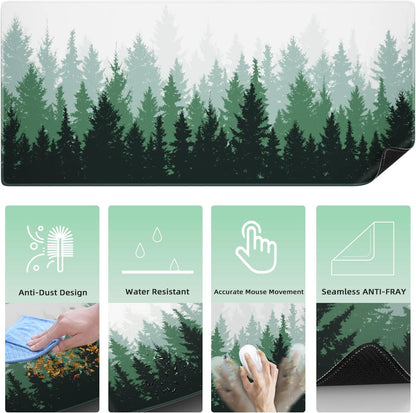 Desk Mat, Green Forests Desk Pad, Waterproof Large Mouse Pad, 5 in 1 Mouse Pads, Non-Slip Mousepad, Gaming Mouse Pad for Home and Office (34.5'' X 15.7'', Green Forests)